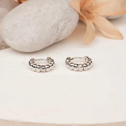 Silver Textured Hoop Earrings - earring