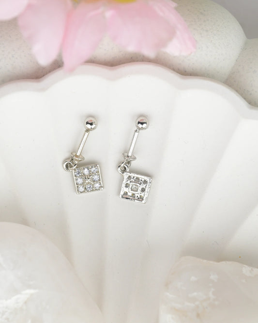 Square Crystal Drop Bugdi Earrings - earring