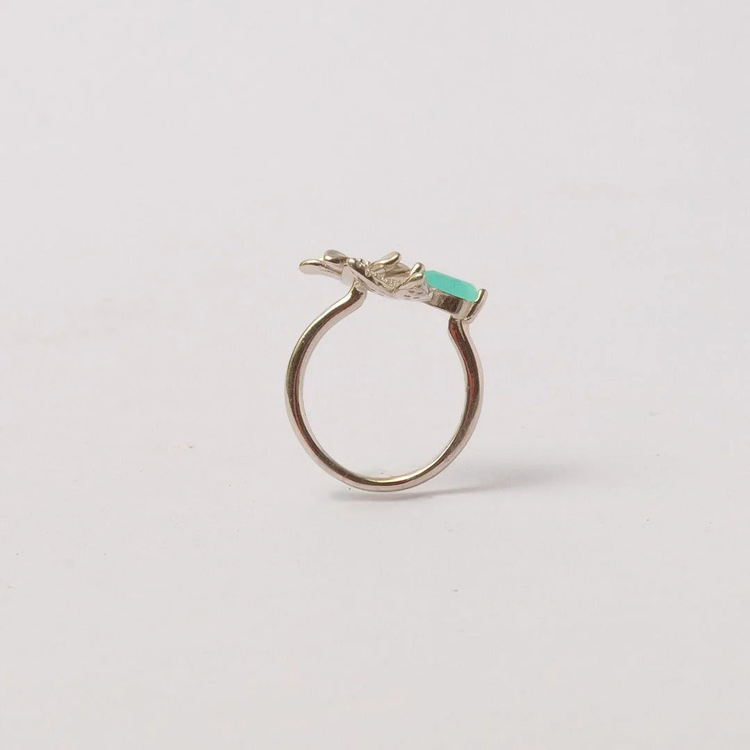 Turquoise Floral Stone Silver Ring - 15 - rings